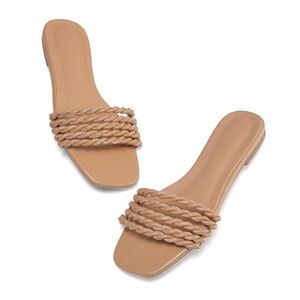 Fashion Nova Shoes Nude Strap slide sandals With Square Toe women’s size 9M